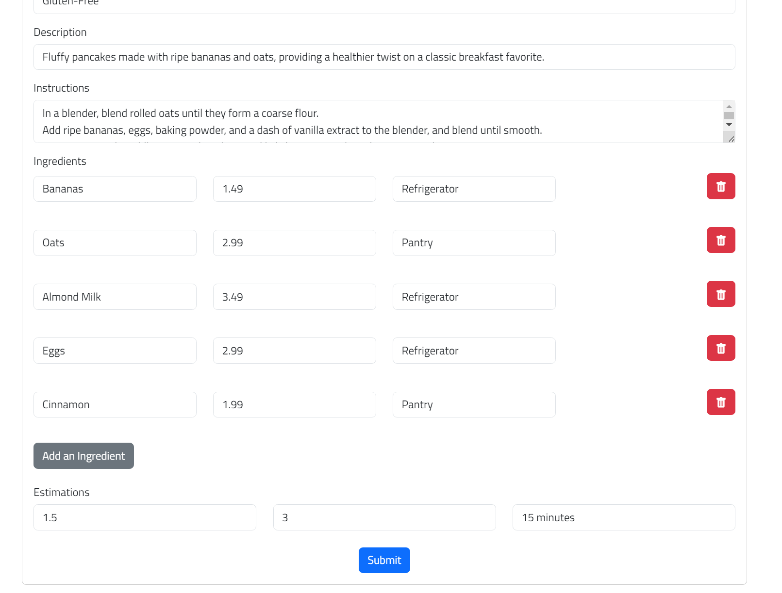 Edit Recipe Page